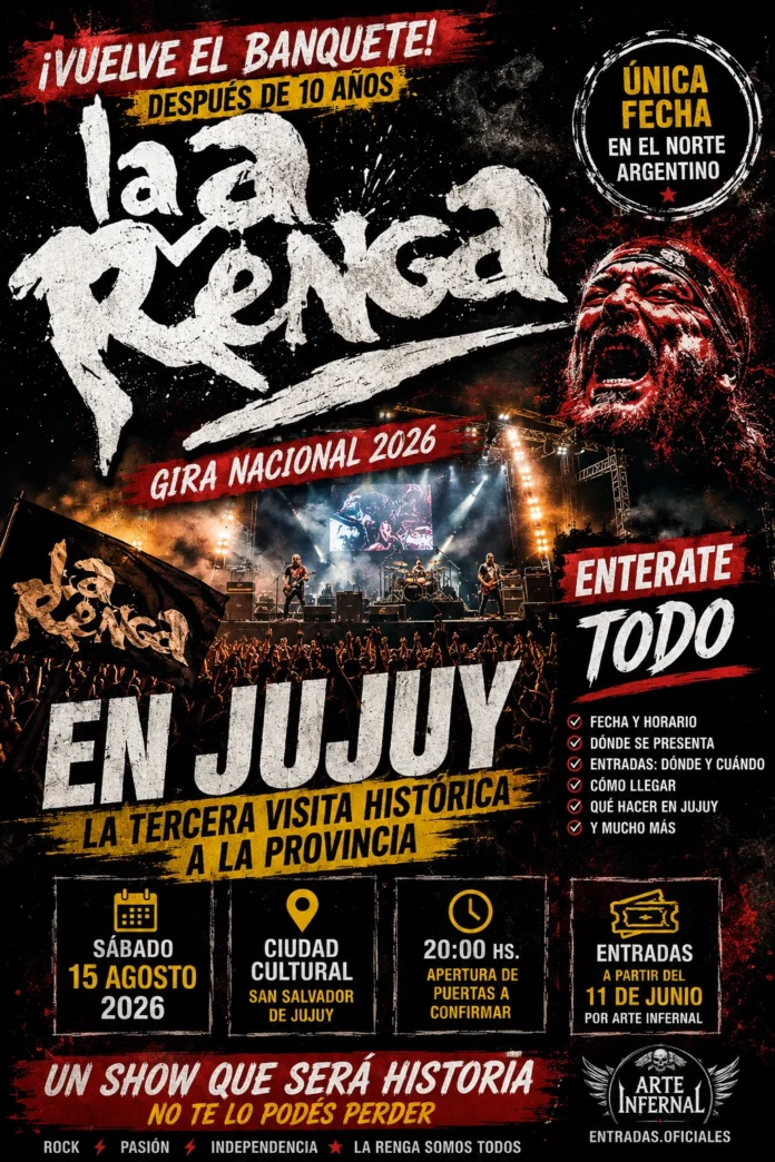 La Renga en Jujuy 2026 – Flyer oficial Ciudad Cultural