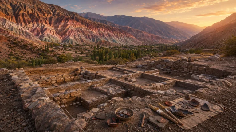 Trabajo arqueológico en la Quebrada de Humahuaca — ilustración editorial