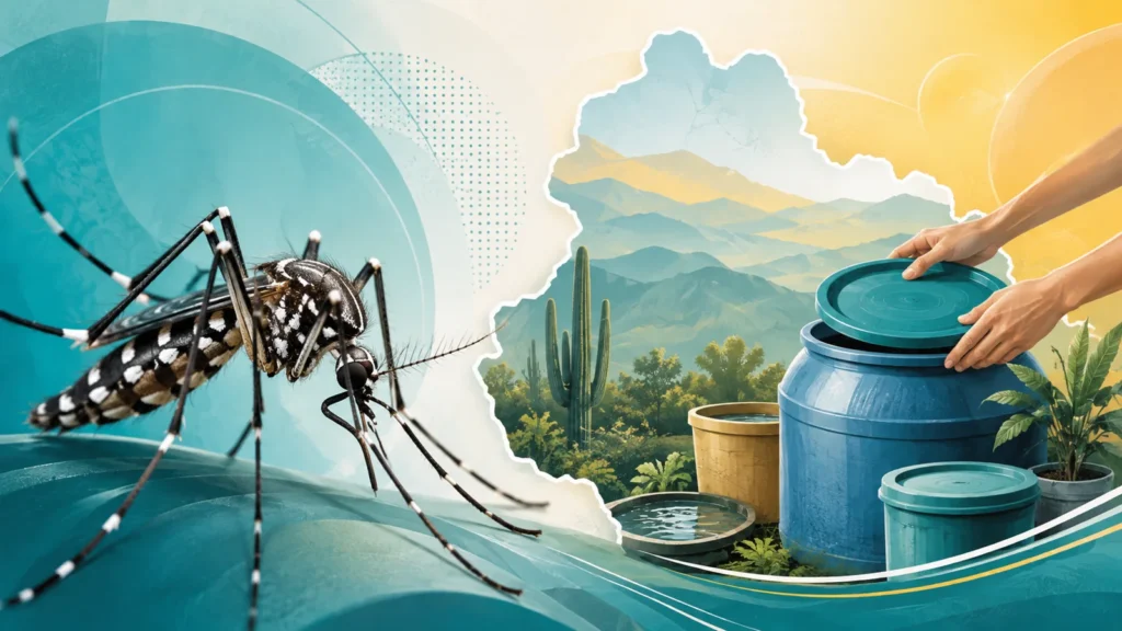 Mosquito Aedes aegypti y prevención del dengue — ilustración editorial