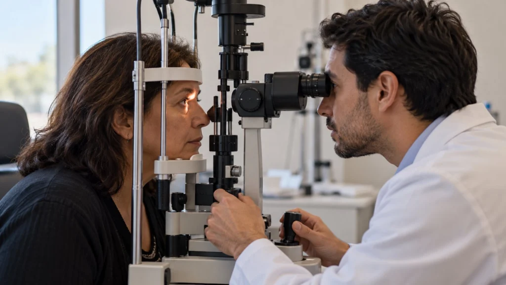 Recreación de un examen ocular con lámpara de hendidura